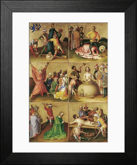 Framed Print : Martyrdom of the Apostles. Left panel. Artist: Lochner, Stephan (ca 1400 / 10-1451) Framed Print : Martyrdom of the Apostles. Left panel. Artist: Lochner, Stephan (ca 1400 / 10-1451)