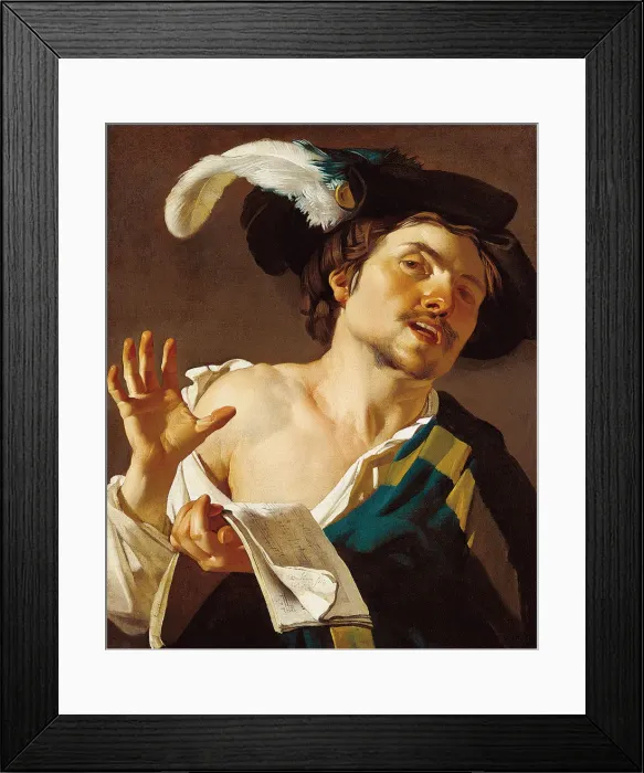 Framed Print : Young Man Singing. Artist: Baburen, Dirck (Theodor), van (1595-1624) Framed Print : Young Man Singing. Artist: Baburen, Dirck (Theodor), van (1595-1624)