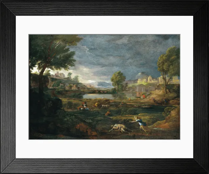 Framed Print : Landscape during a Thunderstorm with Pyramus and Thisbe. Artist: Poussin, Nicolas (1594-1665) Framed Print : Landscape during a Thunderstorm with Pyramus and Thisbe. Artist: Poussin, Nicolas (1594-1665)
