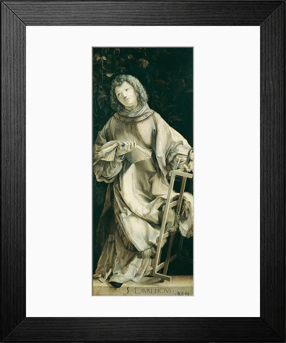 Framed Print : Panel of the Heller Altar depicting St. Laurence. Artist: Grunewald, Matthias (ca 1470-1528) Framed Print : Panel of the Heller Altar depicting St. Laurence. Artist: Grunewald, Matthias (ca 1470-1528)