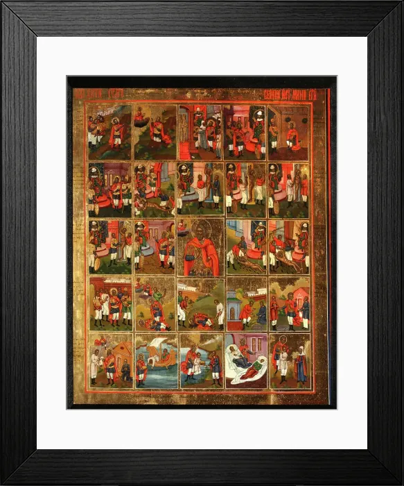 Framed Print : Saint Menas with Scenes from His Life, Mid of the 19th cen Artist: Russian icon Framed Print : Saint Menas with Scenes from His Life, Mid of the 19th cen Artist: Russian icon