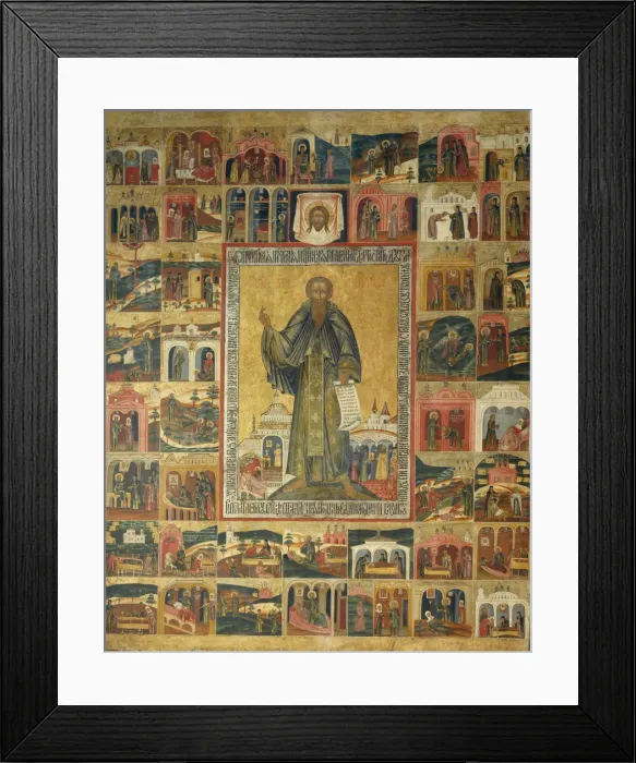 Framed Print : Saint Cyril of White Lake with Scenes from His Life, 17th century. Artist: Russian icon Framed Print : Saint Cyril of White Lake with Scenes from His Life, 17th century. Artist: Russian icon