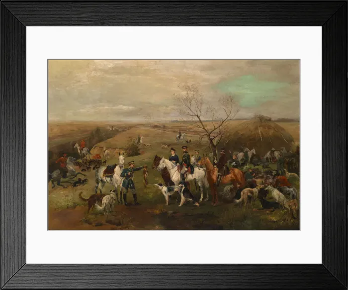Framed Print : Hunting party with the Emperor Alexander III and Empress Maria Feodorovna, 1880s. Artist: Samokish, Nikolai Semyonovich (1860-1944) Framed Print : Hunting party with the Emperor Alexander III and Empress Maria Feodorovna, 1880s. Artist: Samokish, Nikolai Semyonovich (1860-1944)