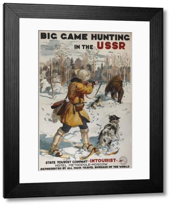 Framed Print : Big Game Hunting in the USSR (Poster of the Intourist company), 1931. Artist: Savitsky, Georgi Konstantinovich (1887-1949) Framed Print : Big Game Hunting in the USSR (Poster of the Intourist company), 1931. Artist: Savitsky, Georgi Konstantinovich (1887-1949)