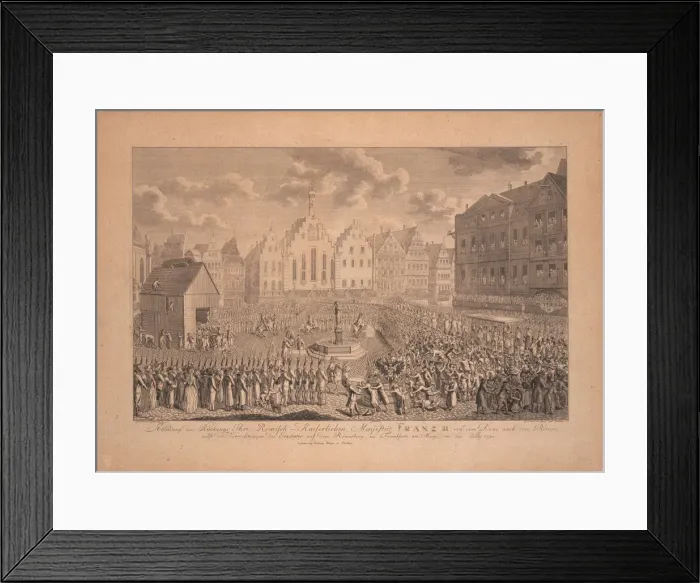 Framed Print : The coronation procession of Francis II from the Frankfurt Cathedral to Romerberg in July 1792. Artist: Gabler, Ambrosius (1762-1834) Framed Print : The coronation procession of Francis II from the Frankfurt Cathedral to Romerberg in July 1792. Artist: Gabler, Ambrosius (1762-1834)