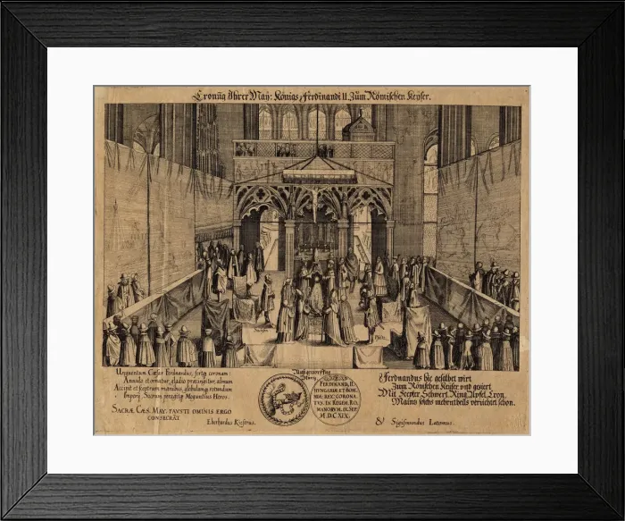 Framed Print : The coronation of King Ferdinand II as Holy Roman Emperor. Artist: Kieser, Eberhard (1583-1631) Framed Print : The coronation of King Ferdinand II as Holy Roman Emperor. Artist: Kieser, Eberhard (1583-1631)