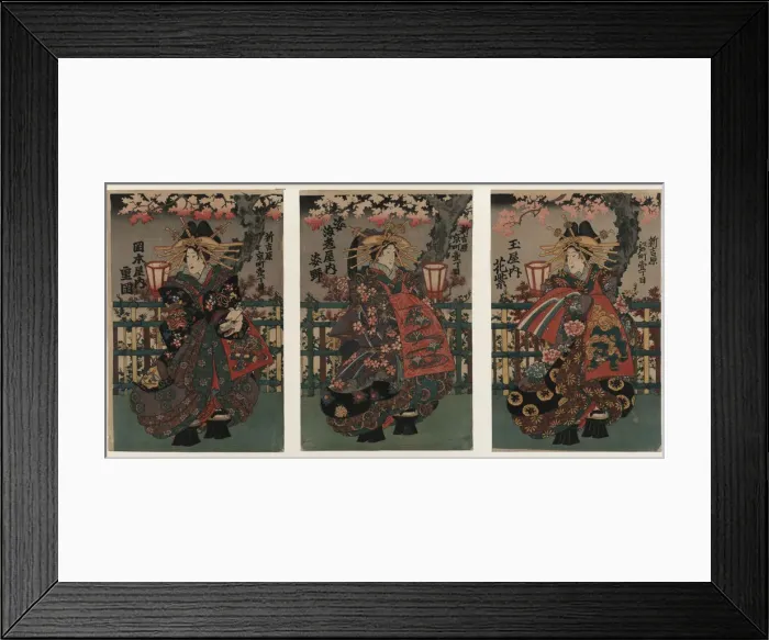 Framed Print : Courtesans Shigeoka, Sugatano and Hanamurasaki. Triptych. From the Series The Beauties of the Yoshiw Artist: Anonymous Framed Print : Courtesans Shigeoka, Sugatano and Hanamurasaki. Triptych. From the Series The Beauties of the Yoshiw Artist: Anonymous