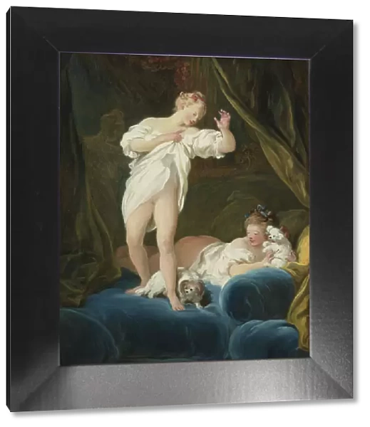 Two Girls on a Bed Playing with their Dogs. Artist: Fragonard, Jean Honore (1732-1806)