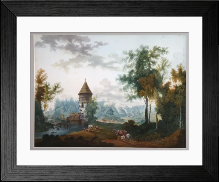 Framed Print : Mill and Pil Tower in Pavlovsk park, before 1797. Artist: Shchedrin, Semyon Fyodorovich (1745-1804) Framed Print : Mill and Pil Tower in Pavlovsk park, before 1797. Artist: Shchedrin, Semyon Fyodorovich (1745-1804)