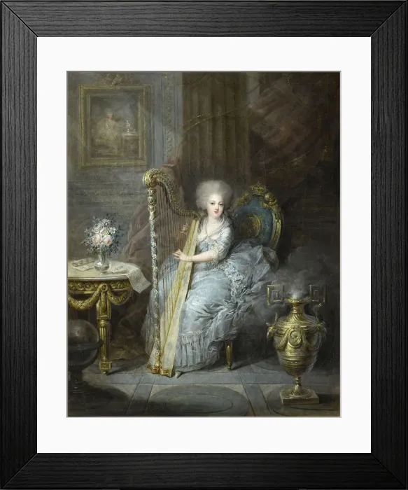 Framed Print : Madame Elisabeth playing the harp. Artist: Leclercq, Charles Emmanuel Joseph (1753-1821) Framed Print : Madame Elisabeth playing the harp. Artist: Leclercq, Charles Emmanuel Joseph (1753-1821)