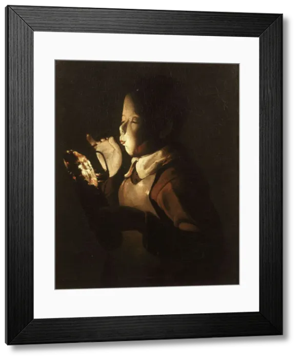 Framed Print : Boy Blowing at Lamp. Artist: La Tour, Georges, de (1583-1652)