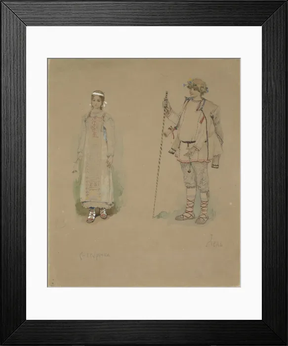 Framed Print : Snow Maiden and Lel. Costume design for the opera Snow Maiden by N. Rimsky-Korsakov, 1885. Artist: Vasnetsov, Viktor Mikhaylovich (1848-1926) Framed Print : Snow Maiden and Lel. Costume design for the opera Snow Maiden by N. Rimsky-Korsakov, 1885. Artist: Vasnetsov, Viktor Mikhaylovich (1848-1926)