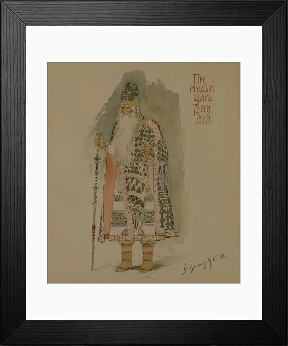 Framed Print : Tsar Berendey. Costume design for the opera Snow Maiden by N. Rimsky-Korsakov, 1885. Artist: Vasnetsov, Viktor Mikhaylovich (1848-1926) Framed Print : Tsar Berendey. Costume design for the opera Snow Maiden by N. Rimsky-Korsakov, 1885. Artist: Vasnetsov, Viktor Mikhaylovich (1848-1926)