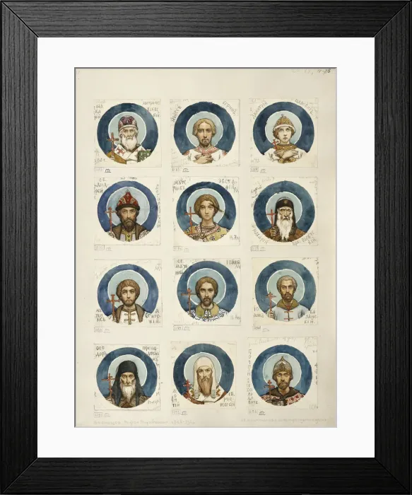Framed Print : Medallions with Russian Saints (Study for frescos in the St Vladimirs Cathedral of Kiev), 1884-1889. Artist: Vasnetsov, Viktor Mikhaylovich (1848-1926) Framed Print : Medallions with Russian Saints (Study for frescos in the St Vladimirs Cathedral of Kiev), 1884-1889. Artist: Vasnetsov, Viktor Mikhaylovich (1848-1926)