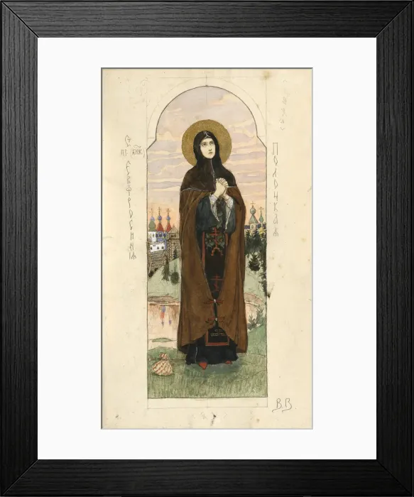 Framed Print : Saint Euphrosyne of Polatsk (Study for frescos in the St Vladimirs Cathedral of Kiev), 1884-1889. Artist: Vasnetsov, Viktor Mikhaylovich (1848-1926) Framed Print : Saint Euphrosyne of Polatsk (Study for frescos in the St Vladimirs Cathedral of Kiev), 1884-1889. Artist: Vasnetsov, Viktor Mikhaylovich (1848-1926)