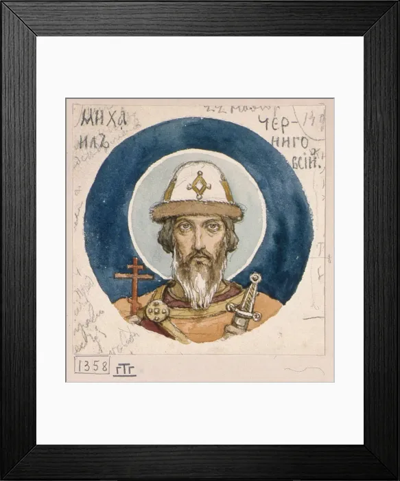 Framed Print : Saint Prince Michael of Chernigov (Study for frescos in the St Vladimirs Cathedral of Kiev), 1884-1889. Artist: Vasnetsov, Viktor Mikhaylovich (1848-1926) Framed Print : Saint Prince Michael of Chernigov (Study for frescos in the St Vladimirs Cathedral of Kiev), 1884-1889. Artist: Vasnetsov, Viktor Mikhaylovich (1848-1926)
