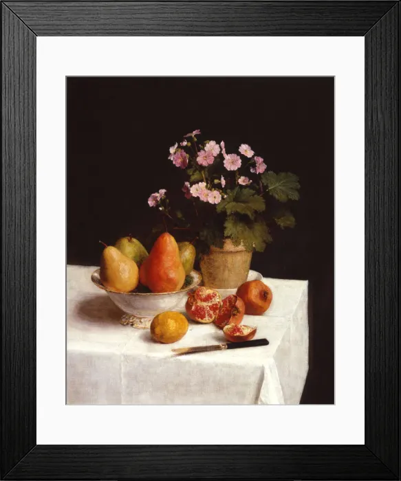 Framed Print : Still life with primroses and pears. Artist: Fantin-Latour, Henri (1836-1904) Framed Print : Still life with primroses and pears. Artist: Fantin-Latour, Henri (1836-1904)