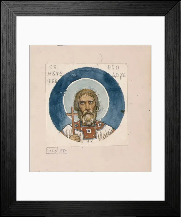 Framed Print : Saint Theodore the Varangian (Study for frescos in the St Vladimirs Cathedral of Kiev), 1884-1889. Artist: Vasnetsov, Viktor Mikhaylovich (1848-1926) Framed Print : Saint Theodore the Varangian (Study for frescos in the St Vladimirs Cathedral of Kiev), 1884-1889. Artist: Vasnetsov, Viktor Mikhaylovich (1848-1926)