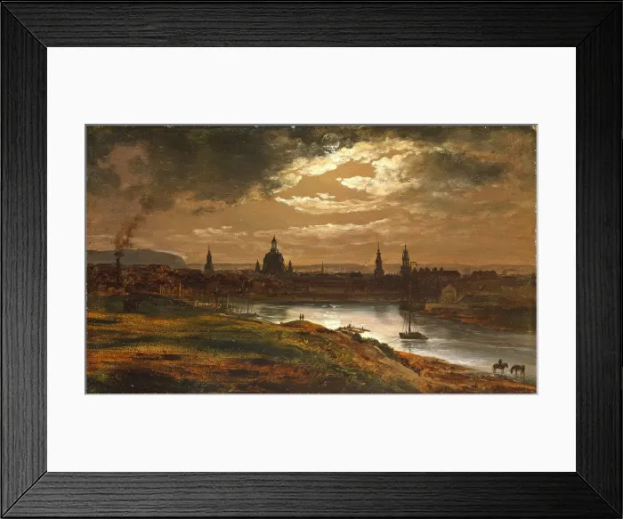 Framed Print : Dresden by Moonlight. Artist: Dahl, Johan Christian Clausen (1788-1857) Framed Print : Dresden by Moonlight. Artist: Dahl, Johan Christian Clausen (1788-1857)