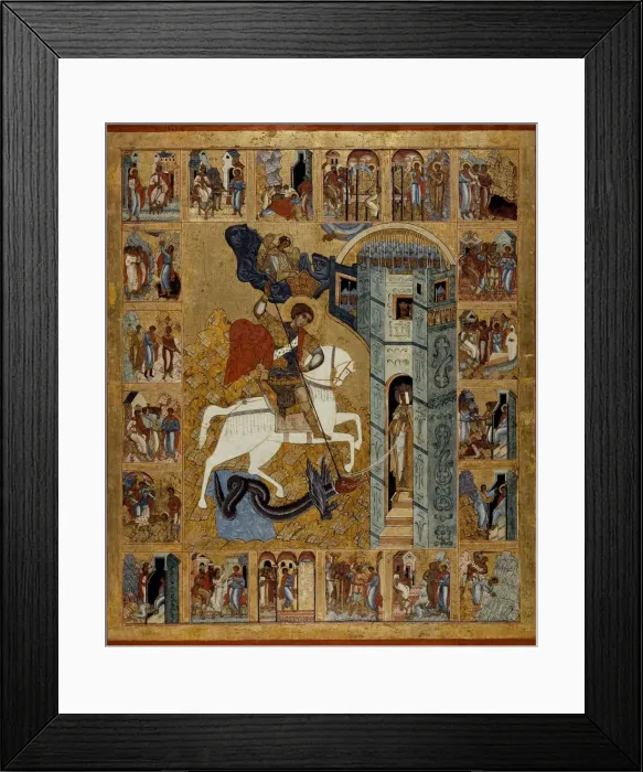 Framed Print : Saint George with Scenes from His Life. Artist: Russian icon Framed Print : Saint George with Scenes from His Life. Artist: Russian icon