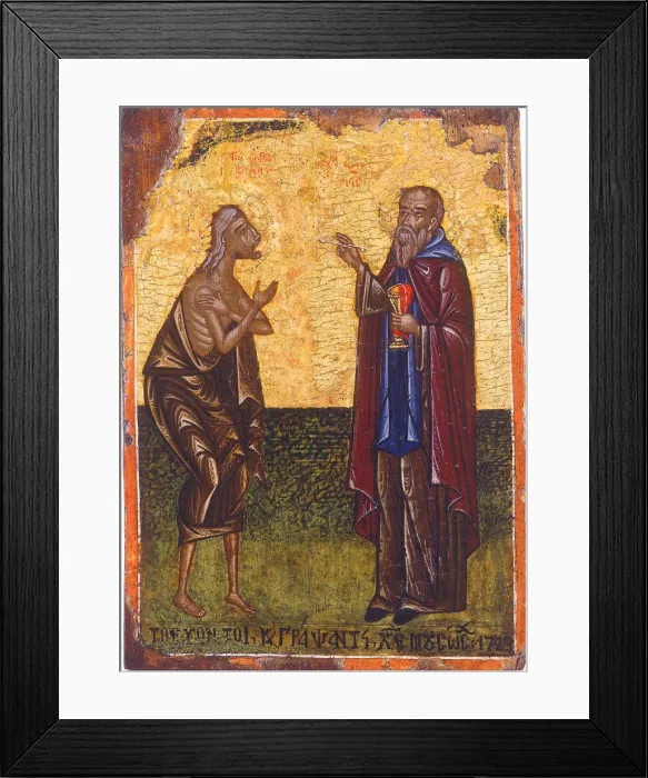 Framed Print : The Holy Communion of Saint Mary of Egypt. Artist: Anonymous Framed Print : The Holy Communion of Saint Mary of Egypt. Artist: Anonymous