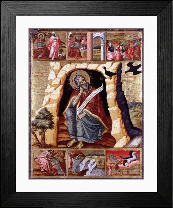 Framed Print : The Prophet Elijah in the Wilderness with Scenes from His Life. Artist: Anonymous Framed Print : The Prophet Elijah in the Wilderness with Scenes from His Life. Artist: Anonymous