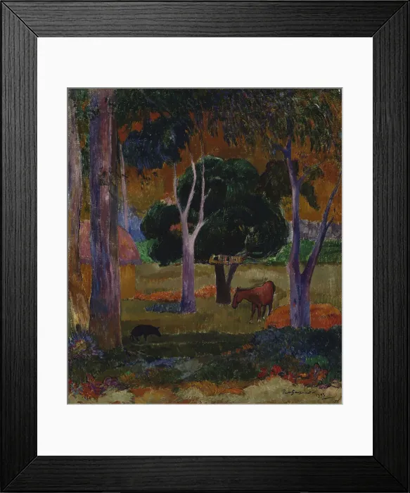 Framed Print : Hiva Oa (Landscape with a Pig and a Horse). Artist: Gauguin, Paul Eugene Henri (1848-1903) Framed Print : Hiva Oa (Landscape with a Pig and a Horse). Artist: Gauguin, Paul Eugene Henri (1848-1903)