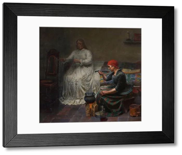 Framed Print : Leonora Christina in the Blue Tower. Cooking porridge. Artist: Zahrtmann, Kristian (1843-1917) Framed Print : Leonora Christina in the Blue Tower. Cooking porridge. Artist: Zahrtmann, Kristian (1843-1917)