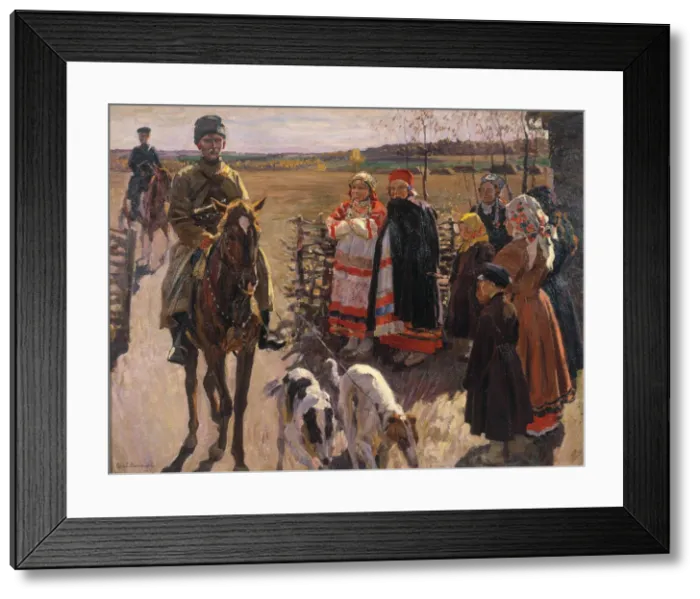 Framed Print : Huntsmen with Borzois, 1913. Artist: Vinogradov, Sergei Arsenyevich (1869-1938) Framed Print : Huntsmen with Borzois, 1913. Artist: Vinogradov, Sergei Arsenyevich (1869-1938)