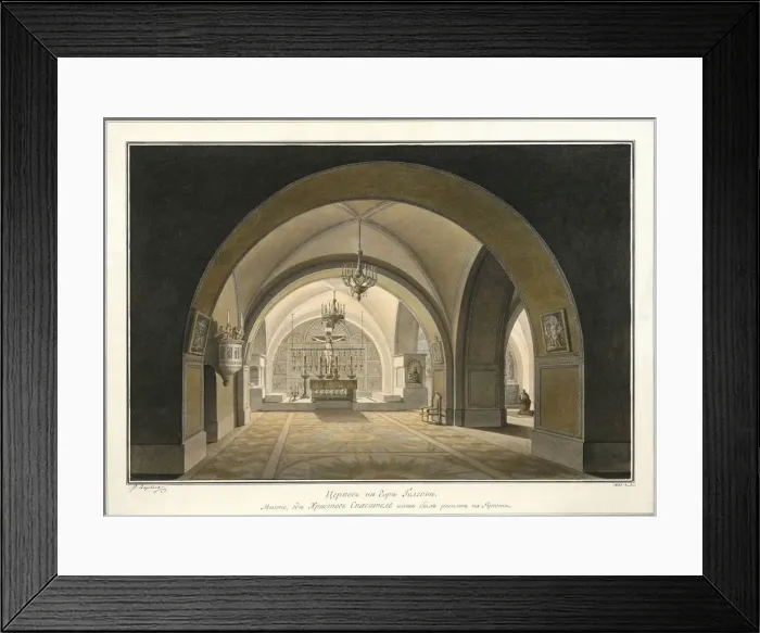 Framed Print : Interior of the Church of the Holy Sepulchre at the site of Golgotha, 1821. Artist: Vorobyev, Maxim Nikiphorovich (1787-1855) Framed Print : Interior of the Church of the Holy Sepulchre at the site of Golgotha, 1821. Artist: Vorobyev, Maxim Nikiphorovich (1787-1855)