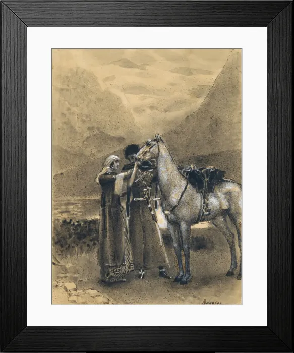 Framed Print : Farewell of Zara with Ismail. Illustration to the poem Ismail Bey by Mikhail Lermontov, 1890-1891. Artist: Vrubel, Mikhail Alexandrovich (1856-1910) Framed Print : Farewell of Zara with Ismail. Illustration to the poem Ismail Bey by Mikhail Lermontov, 1890-1891. Artist: Vrubel, Mikhail Alexandrovich (1856-1910)