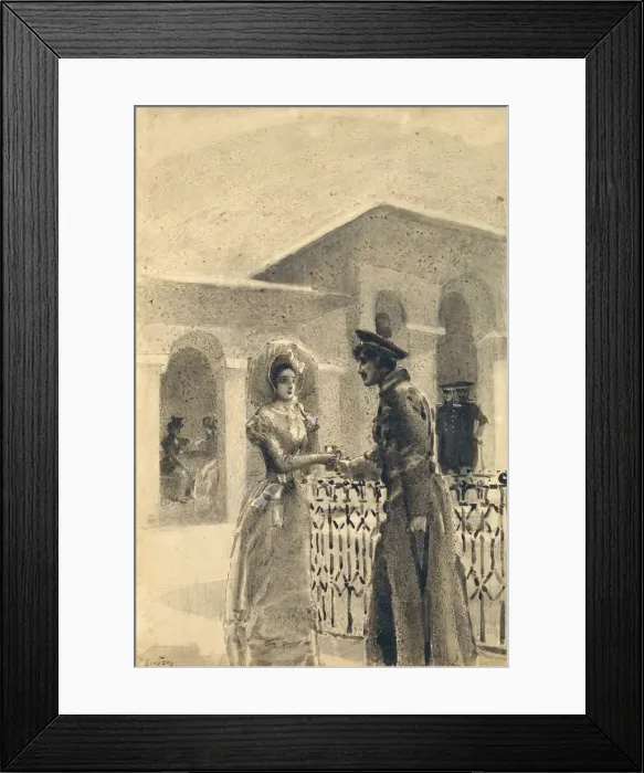Framed Print : Princess Mary and Grushnitsky. Illustration to the novel A Hero of Our Time by Mikhail Lermontov, 1891. Artist: Vrubel, Mikhail Alexandrovich (1856-1910) Framed Print : Princess Mary and Grushnitsky. Illustration to the novel A Hero of Our Time by Mikhail Lermontov, 1891. Artist: Vrubel, Mikhail Alexandrovich (1856-1910)
