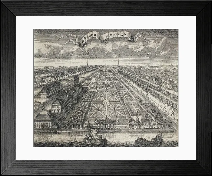 Framed Print : View of the Summer Gardens from the Neva River, 1717. Artist: Zubov, Alexei Fyodorovich (1682-after 1750) Framed Print : View of the Summer Gardens from the Neva River, 1717. Artist: Zubov, Alexei Fyodorovich (1682-after 1750)