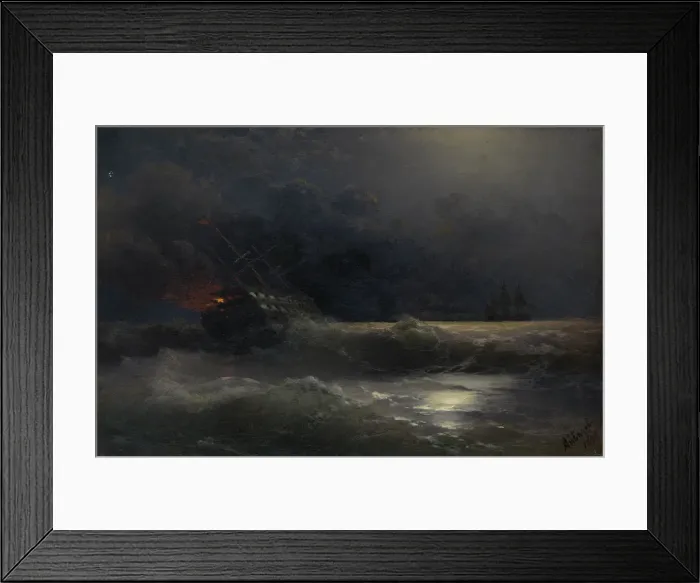 Framed Print : Burning ship (An episode of the Russian-Turkish War), 1896. Artist: Aivazovsky, Ivan Konstantinovich (1817-1900) Framed Print : Burning ship (An episode of the Russian-Turkish War), 1896. Artist: Aivazovsky, Ivan Konstantinovich (1817-1900)