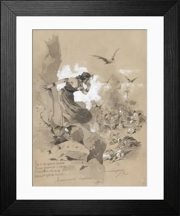 Framed Print : Illustration to the poem The Angel of Death by M. Lermontov, 1898. Artist: Kandaurov, Anton Ivanovich (1863-1930 / 36) Framed Print : Illustration to the poem The Angel of Death by M. Lermontov, 1898. Artist: Kandaurov, Anton Ivanovich (1863-1930 / 36)