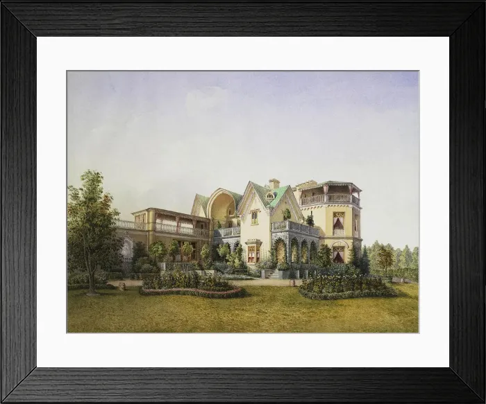 Framed Print : Cottege Palace in the Alexandria Park in Peterhof, 1847. Artist: Anonymous Framed Print : Cottege Palace in the Alexandria Park in Peterhof, 1847. Artist: Anonymous