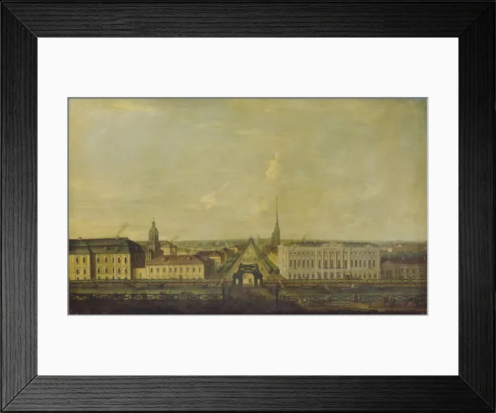 Framed Print : View of the Nevsky Prospekt from the Police Bridge with the Stroganov Palace, Second Half of the 18th cen Artist: Anonymous Framed Print : View of the Nevsky Prospekt from the Police Bridge with the Stroganov Palace, Second Half of the 18th cen Artist: Anonymous