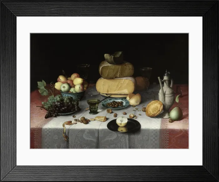 Framed Print : Still Life with Cheese, c. 1615. Artist: Dyck (Dijck), Floris Claesz. van (ca 1575-1651) Framed Print : Still Life with Cheese, c. 1615. Artist: Dyck (Dijck), Floris Claesz. van (ca 1575-1651)