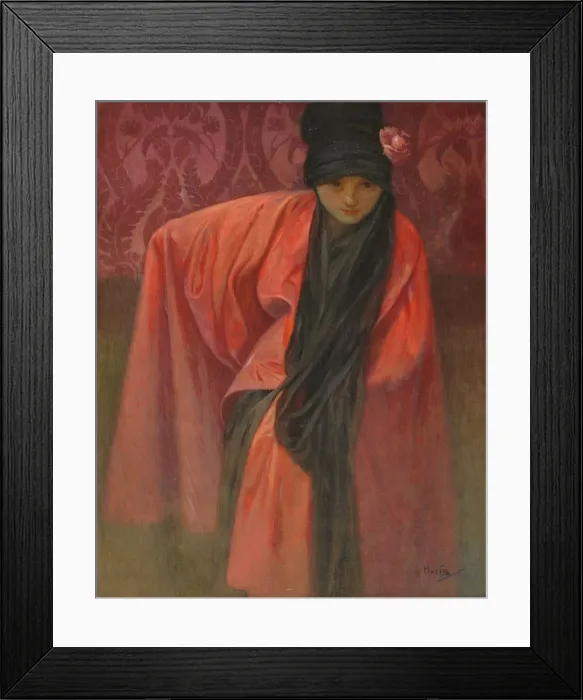 Framed Print : Girl in Red, c. 1914. Artist: Mucha, Alfons Marie (1860-1939) Framed Print : Girl in Red, c. 1914. Artist: Mucha, Alfons Marie (1860-1939)