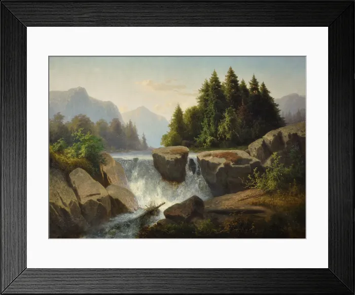 Framed Print : Mountain landscape with waterfall, c. 1853. Artist: Kosarek, Adolf (1830-1859) Framed Print : Mountain landscape with waterfall, c. 1853. Artist: Kosarek, Adolf (1830-1859)