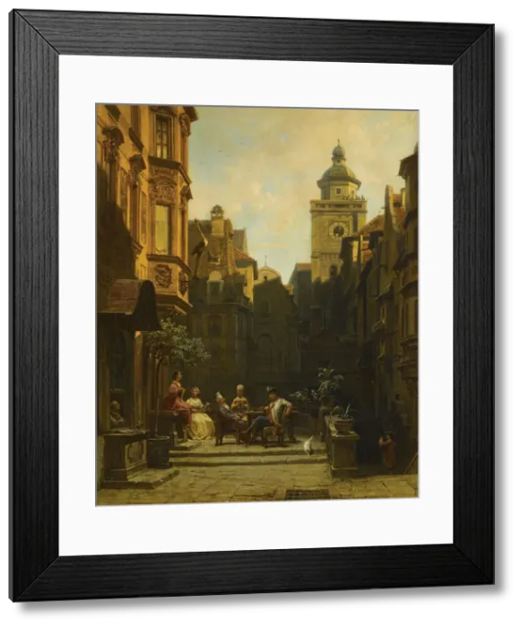 Framed Print : A Good Gossip. Artist: Spitzweg, Carl (1808-1885) Framed Print : A Good Gossip. Artist: Spitzweg, Carl (1808-1885)