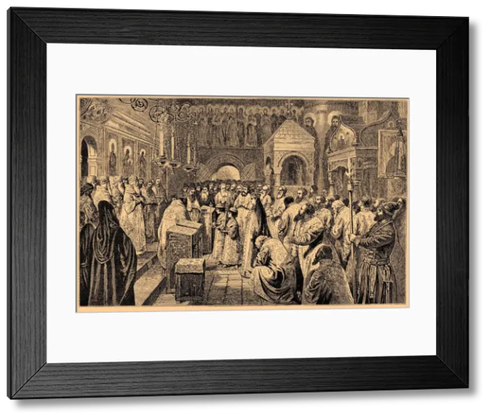 Framed Print : Coronation of the two Romanov children, Ivan V and Peter I, 1682, 19th century. Artist: Anonymous Framed Print : Coronation of the two Romanov children, Ivan V and Peter I, 1682, 19th century. Artist: Anonymous