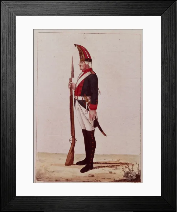 Framed Print : Grenadier of the First Marine Battalion, 1786. Artist: Anonymous Framed Print : Grenadier of the First Marine Battalion, 1786. Artist: Anonymous
