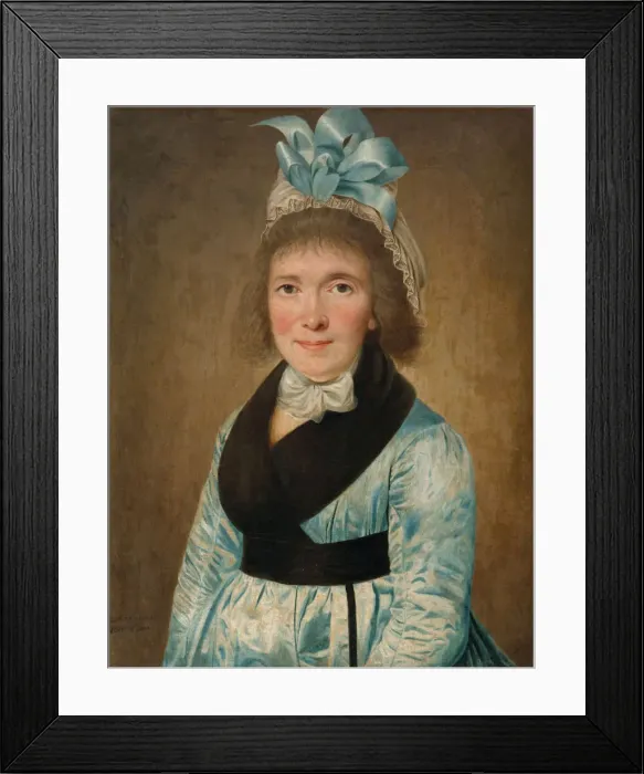 Framed Print : Portrait Of a Woman In a Blue Dress, 1799. Artist: Anonymous Framed Print : Portrait Of a Woman In a Blue Dress, 1799. Artist: Anonymous