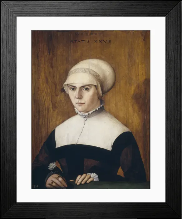 Framed Print : The wife of Jorg Zorer, at the age of 28, 1531. Artist: Amberger, Christoph (ca. 1500-1562) Framed Print : The wife of Jorg Zorer, at the age of 28, 1531. Artist: Amberger, Christoph (ca. 1500-1562)