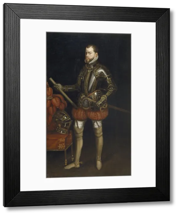 Framed Print : Portrait of Philip II (1527-1598) in armour from the battle of Saint Quentin, Early 17th century. Artist: Anonymous Framed Print : Portrait of Philip II (1527-1598) in armour from the battle of Saint Quentin, Early 17th century. Artist: Anonymous