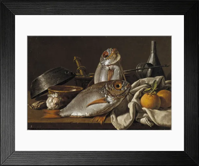 Framed Print : Still Life With Bream, Oranges, Garlic and Kitchen Utensils, 1772. Artist: Melendez, Luis Egidio (1716-1780) Framed Print : Still Life With Bream, Oranges, Garlic and Kitchen Utensils, 1772. Artist: Melendez, Luis Egidio (1716-1780)