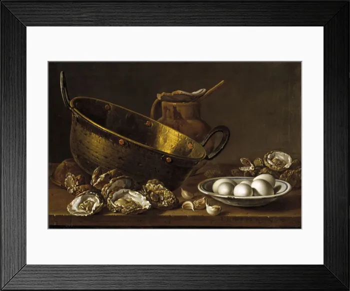 Framed Print : Still life with oysters, garlic and eggs, 1772. Artist: Melendez, Luis Egidio (1716-1780)
