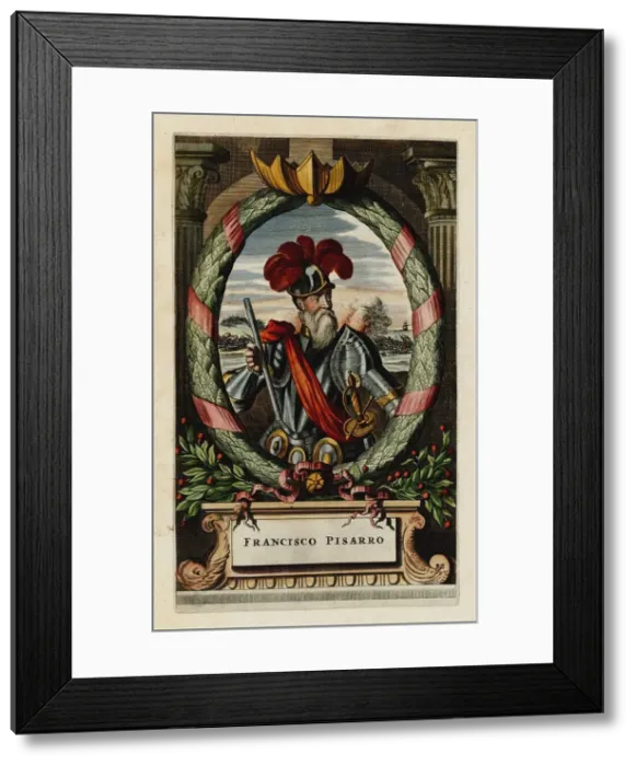 Framed Print : Francisco Pizarro, 1671. Artist: Ogilby, John (1600-1676) Framed Print : Francisco Pizarro, 1671. Artist: Ogilby, John (1600-1676)