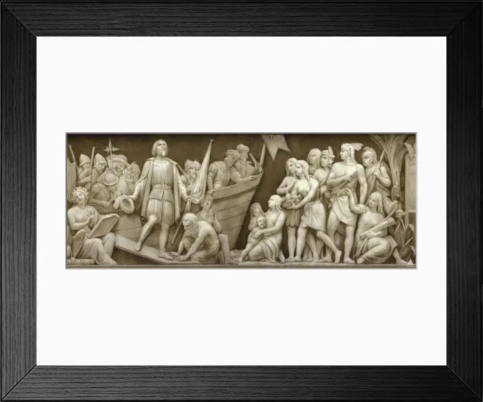 Framed Print : Landing of Christopher Columbus (The frieze in the Rotunda of the United States Capitol), 1860-1873. Artist: Brumidi, Constantino (1805-1880) Framed Print : Landing of Christopher Columbus (The frieze in the Rotunda of the United States Capitol), 1860-1873. Artist: Brumidi, Constantino (1805-1880)